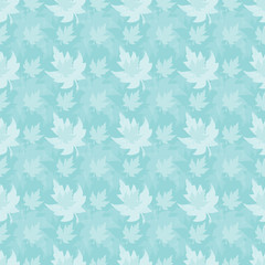 Seamless pattern with patterned leaves. Complex illustration print in aqua and white
