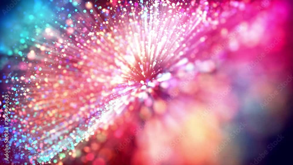 Poster 4k abstract background with shining bokeh sparkling particles for bright festive events, with multic