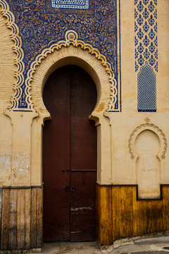 Fez, Morocco. Door leading to the Blue Gate, Bab Bou Jeloud