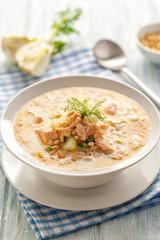 Creamy salmon soup.