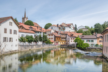 Fototapeta na wymiar Ville de Vallorbe en Suisse dans le canton de Vaud