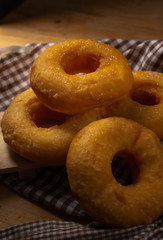 Group of sugar donuts on table