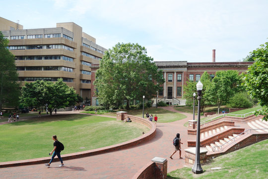 RALEIGH,NC/USA - 4-25-2019: Students walking on the campus of North Carolina State University in Raleigh