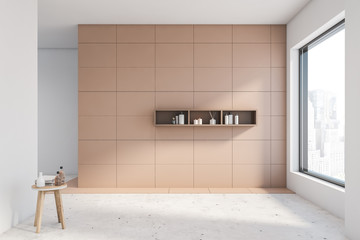 Empty beige and white bathroom interior