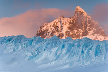 UK Territory, South Georgia Island, Trollhul. View of Graae Glacier and Mount Sabatier. 