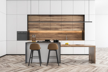 White kitchen interior with bar