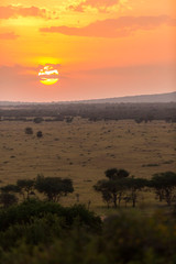 Sunrise over the open plain of the Serengeti National Park, Tanzania
