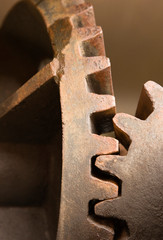 Antarctica, South Georgia, Grytviken. Meshing gears on abandoned whaling machinery. 