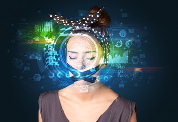 Biometric identification and Facial recognition system concept.