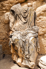 Statue of Marcus Aurelius, Roman ruins, Dougga Archaeological Site, UNESCO World Heritage Site, Tunisia, North Africa