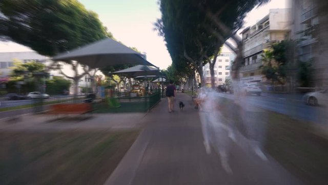 Walking trough Tel Aviv, Israel, Rotschild street hyperlapse fast speed  4k