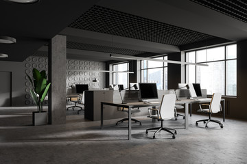 Gray industrial style open space office corner