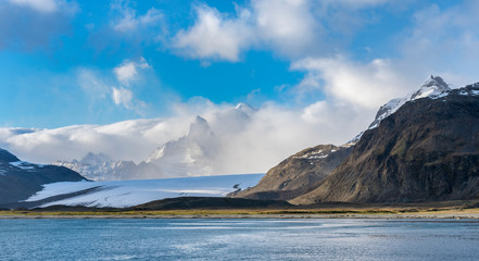 Fortuna Bay with Koenig Glacier, made famous by Ernest Shackleton's famous crossing of South...