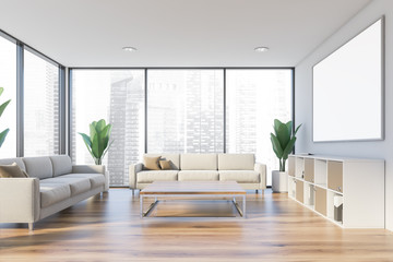 White office lounge interior with poster