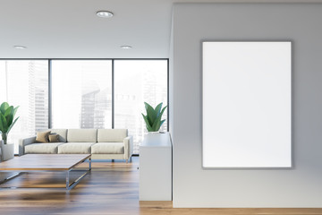 White office waiting room with vertical poster