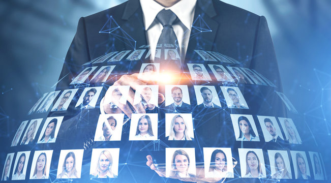 Businessman using tablet with social media