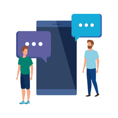 young men with smartphone characters