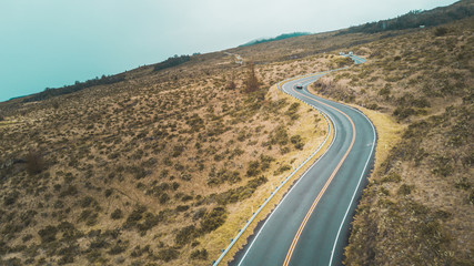 HAWAII, USA: drone shot of big road at Maui Island.