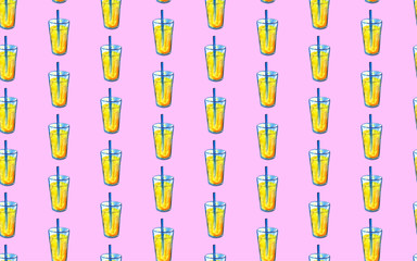 Fototapeta na wymiar a glass of delicious coctail drink juice with beautiful background, seamless pattern. Summer, beach alcohol