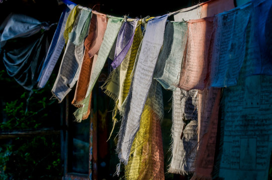 Prayer flags, Tiger Nest, Taktsang Goempa monastery, Bhutan