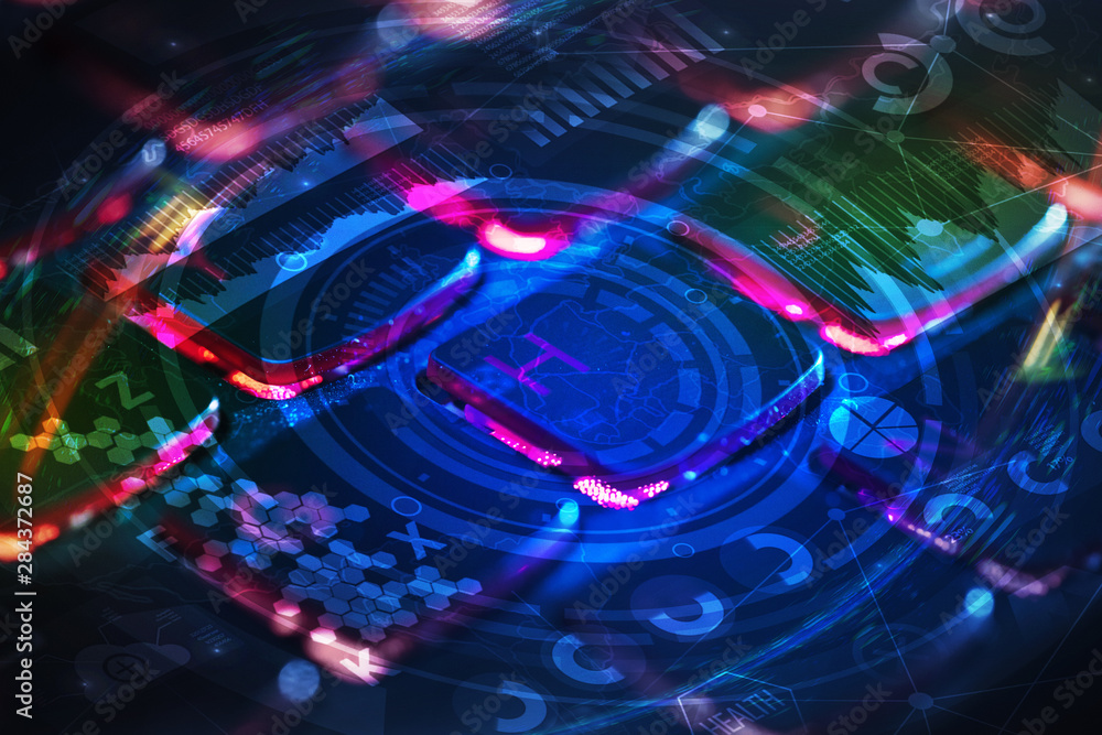 Poster close-up dark keyboard with cyber security concept