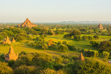 Myanmar. Bagan. Late afternoon light over the plains of Bagan and Dhammayangyi Temple.