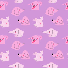 Seamless pattern with cute Dogs. Vector texture with Dog's heads. Hand drawn doggy background.