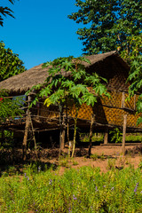 Myanmar. Shan State. Near Kalaw. Green Hill Valley Elephant Camp. Traditional Burmese house.