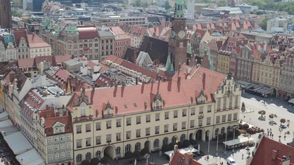Wroclaw, Poland main square Rynek aerial drone panorama cityscape