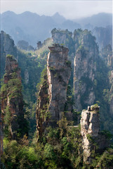 Asia, China, Hunan Province, Zhangjiajie National Forest Park. Forested sandstone pinnacles of the Western Sea at Emperor Mountain (Tianzishan).