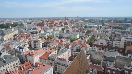 Wroclaw, Poland main square Rynek aerial drone panorama cityscape