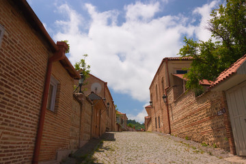 Traditional houses and cobbled street. Sighnaghi, Georgia.