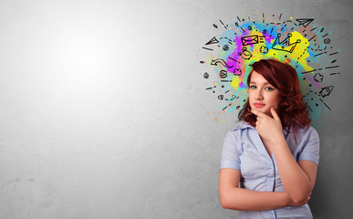 Fototapeta premium Business person with colorful splash above the head
