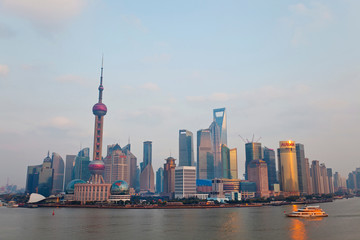 Pudong skyline and Huangpu River, Shanghai, China