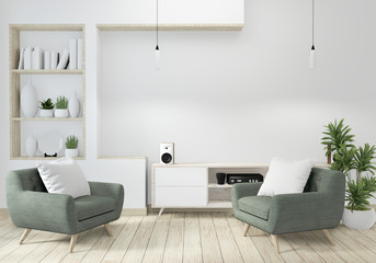 Minimalist modern zen living room with wood floor and decor japanese style.3d rendering