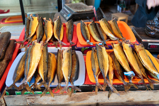 Georgia, Telavi. Fish for sale at a public market.