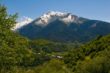 Alpine landscape with mountains and green valleys, Svanetia, Georgia