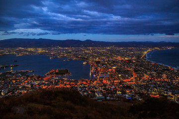 HAKODATE, HOKKAIDO, JAPAN on OCTOBER 27,2018: Fantastic views of Hakodate city from Mount Hakodate.One of Japan's three best night views.