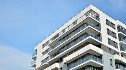 Contemporary residential building exterior in the daylight. 