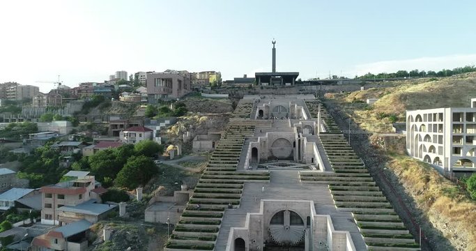 View over the city of Yerevan, capital of Armenia, with the two peaks of the Mount Ararat in the background, at the sunrise.