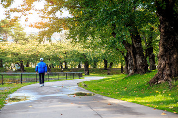 Healthy of asian sport women jogging in the park. Runner enjoying at sunset in the garden while running on day off. Concept of Relaxation, Sport and Healthy concepts.