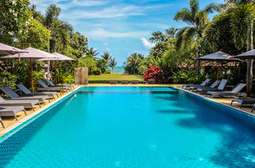 pool in a tropical garden by the sea