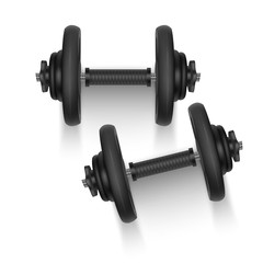 Set of 3d Dumbbells, Realistic Detailed Close Up View Isolated on White Background. Sport Element of Fitness Dumbbell, Vector illustration