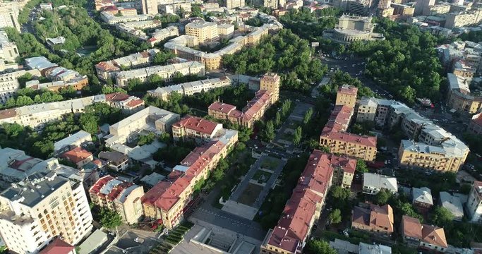 View over the city of Yerevan, capital of Armenia, with the two peaks of the Mount Ararat in the background, at the sunrise.