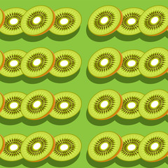 Seamless berry kiwi fruit tropical background on green background. Printing paper cloth banner. Vector image.