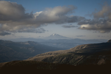Dramatic light and clouds over Mt Adams and the Oregon wilderness