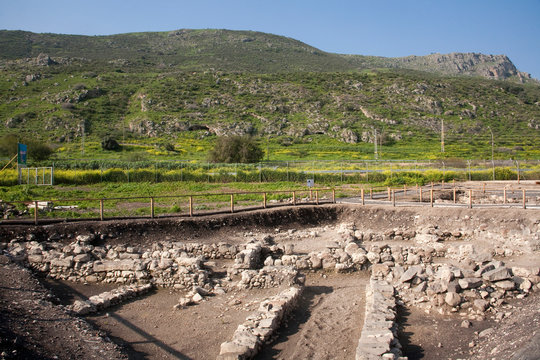Ancient archeological finds from Biblical times at Magdala Archaeological Park on the bank of the Sea of Galilee, Israel.