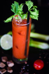 bloody mary cocktail with fresh tomatoes juice, salt & pepper