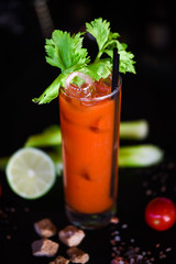 bloody mary cocktail with fresh tomatoes juice, salt & pepper