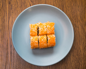 Sushi roll with shrimp on a plate